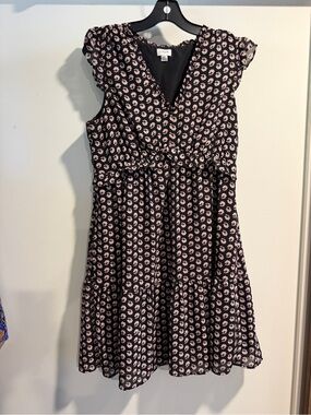 J. Crew Black Mini Dress with Pink Daisy Print